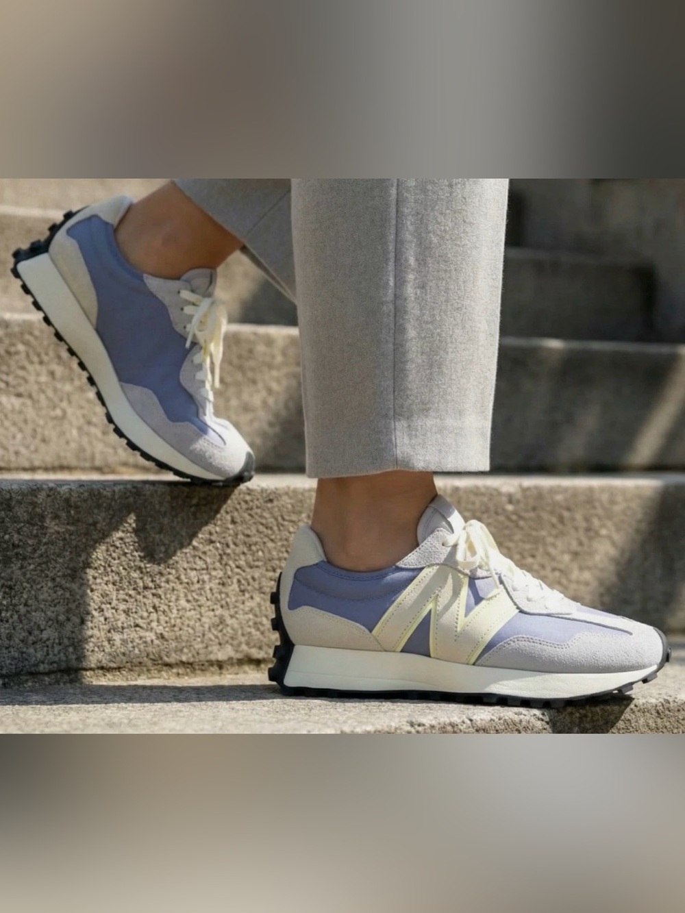 New Balance 327 Women's Pearl Grey / Dusk Shower Retro Runner Sneakers size 8